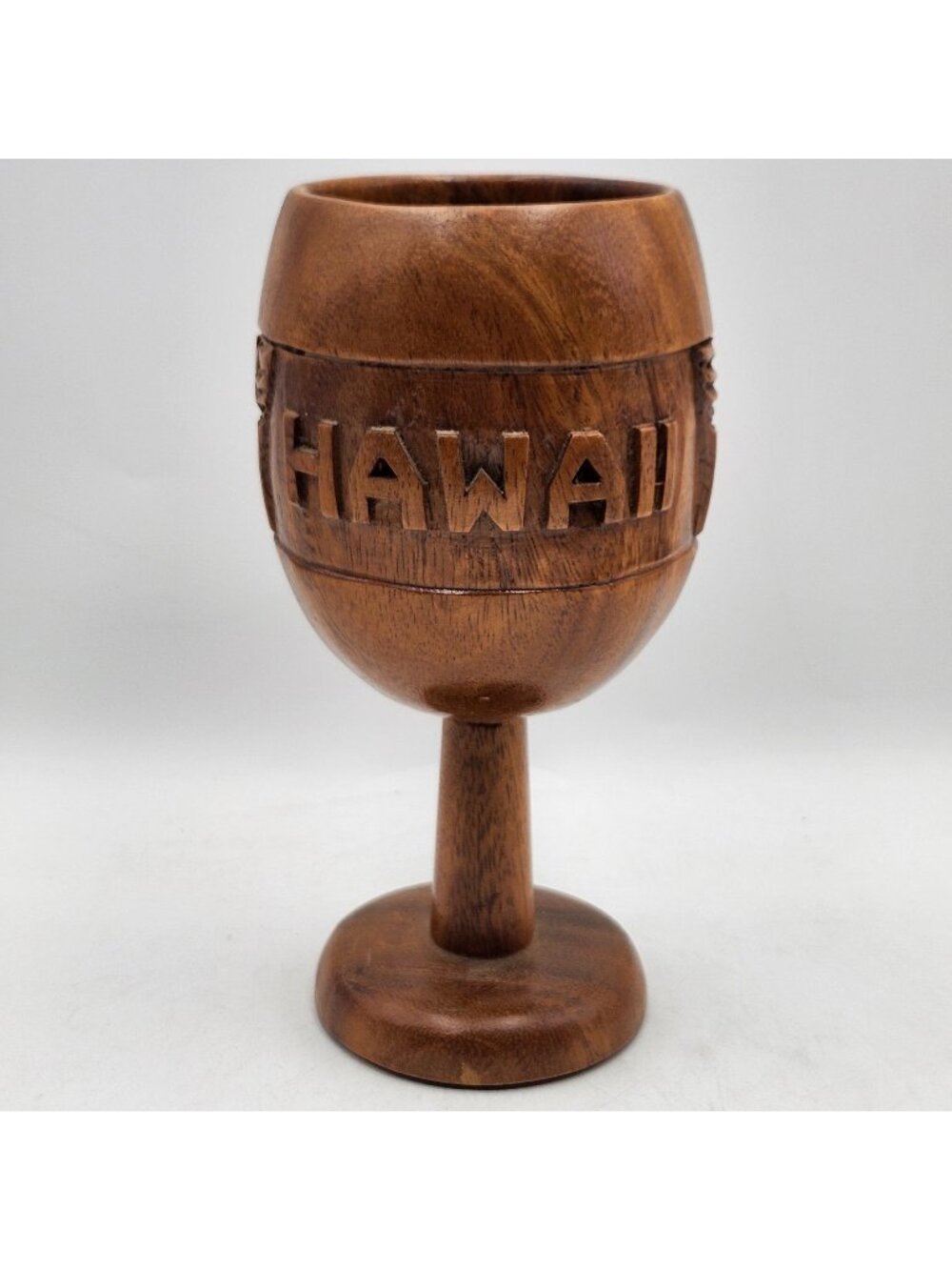 Hawaii Monkey Pod Goblet Hawaiian Tiki Hut Mug Hand Carved 8in Tall